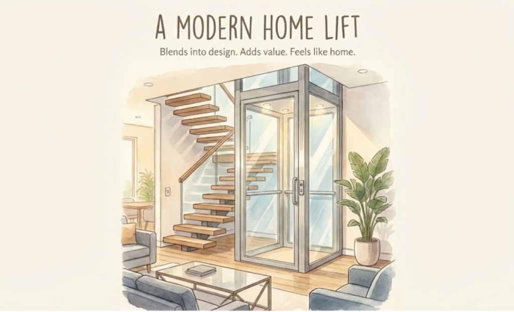ลิฟท์บ้านดีไซน์โมเดิร์นติดตั้งภายในบ้านพักอาศัย กลมกลืนกับการออกแบบ ช่วยเพิ่มความสะดวกและมูลค่าให้บ้าน